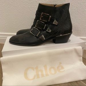 NEW CHLOE 37 Suzanna Short Studded Leather Boots